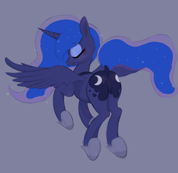 Size: 5457x5302 | Tagged: safe, artist:parfait, princess luna, alicorn, pony, g4, both cutie marks, butt, butt freckles, dock, eyes closed, featureless crotch, female, freckles, mare, moonbutt, plot, simple background, smiling, solo, spread wings, wings