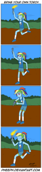 Size: 661x2667 | Tagged: safe, artist:pheeph, rainbow dash, equestria girls, g4, cheating, comic, lighter, old master q, olympic torch, parody, torch