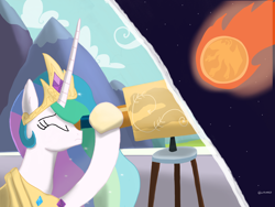 Size: 4032x3024 | Tagged: safe, artist:lordshrekzilla20, princess celestia, fanfic:godzilla:clash of the titans, g4, canterlot, fanfic art, meteor, telescope