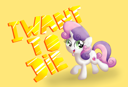Size: 3934x2698 | Tagged: safe, artist:background basset, sweetie belle, pony, unicorn, g4, asdfmovie, asdfmovie7, dissonant caption, female, filly, high res, simple background, solo, text