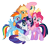 Size: 2048x1901 | Tagged: safe, applejack, fluttershy, pinkie pie, rainbow dash, rarity, twilight sparkle, alicorn, pony, g4, official, cute, cute six, dashabetes, design, diapinkes, female, group hug, hug, jackabetes, mane six, mare, raribetes, shyabetes, simple background, stock vector, transparent background, twiabetes, twilight sparkle (alicorn), vector, zazzle