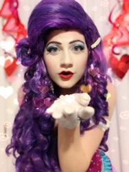 Size: 720x960 | Tagged: safe, artist:sarahndipity cosplay, rarity, human, g4, my little pony & equestria girls el show en vivo, blowing a kiss, clothes, cosplay, costume, gloves, heart, irl, irl human, photo