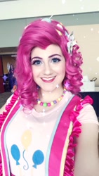Size: 540x960 | Tagged: safe, artist:sarahndipity cosplay, pinkie pie, human, g4, clothes, cosplay, costume, irl, irl human, jewelry, necklace, photo