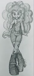 Size: 677x1522 | Tagged: safe, artist:shadowhawx, adagio dazzle, equestria girls, g4, grin, hand on hip, looking at you, monochrome, pencil drawing, smiling, solo, traditional art
