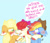 Size: 640x556 | Tagged: safe, artist:pastelmermaidgirl, apple bloom, applejack, rainbow dash, earth pony, pegasus, pony, g4, accessory swap, applejack's hat, blushing, cowboy hat, female, filly, floppy ears, hat, lesbian, mare, ship:appledash, shipping, text