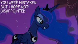 Size: 1280x720 | Tagged: safe, edit, edited screencap, editor:quoterific, screencap, princess luna, alicorn, pony, g4, season 3, sleepless in ponyville, crown, female, jewelry, mare, night, regalia, smiling, solo