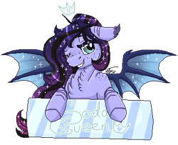 Size: 370x300 | Tagged: safe, artist:inspiredpixels, oc, oc only, bat pony, pony, bat pony oc, bust, chest fluff, female, floppy ears, freckles, mare, one eye closed, pixel art, solo, spread wings, wings