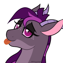 Size: 1000x1000 | Tagged: safe, artist:renhorse, oc, oc only, oc:dissonance, draconequus, bust, female, freckles, lidded eyes, portrait, simple background, solo, tongue out, transparent background