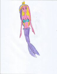 Size: 1700x2200 | Tagged: safe, artist:justinandrew1984, princess cadance, mermaid, g4, ariel, crossover, crown, disney princess, humanized, jewelry, regalia, solo, the little mermaid, traditional art