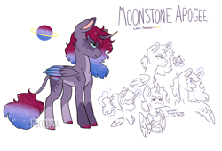Size: 2736x1870 | Tagged: safe, artist:moccabliss, oc, oc only, oc:moonstone apogee, alicorn, pony, anthro, alternate design, curved horn, horn, leonine tail, magic, magic aura, magical lesbian spawn, offspring, parent:princess luna, parent:tempest shadow, parents:tempestluna, simple background, solo, white background