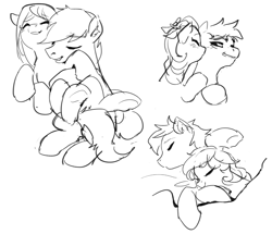 Size: 981x845 | Tagged: safe, artist:iuth, earth pony, pony, cheek kiss, female, hug, kissing, male, sketch, sleeping, snuggling