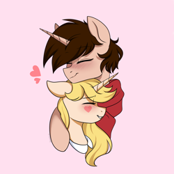Size: 2200x2200 | Tagged: safe, artist:cottonaime, oc, oc:broken string, pony, unicorn, blushing, couple, heart, high res, marco diaz, pink background, simple background, star butterfly, star vs the forces of evil