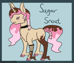 Size: 1750x1500 | Tagged: safe, artist:misskanabelle, oc, oc only, oc:sugar snout, pony, unicorn, braided tail, chest fluff, choker, cloven hooves, female, horn, mare, smiling, unicorn oc