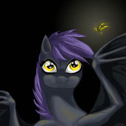 Size: 894x894 | Tagged: safe, artist:joan-grace, oc, oc only, bat pony, insect, moth, pony, bat pony oc, bust, smiling, solo