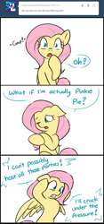 Size: 701x1500 | Tagged: safe, artist:theparagon, fluttershy, pegasus, pony, ask trixie, g4, andrea libman, ask, comic, existential crisis, female, implied pinkie pie, mare, overthinking, panicking, voice actor joke