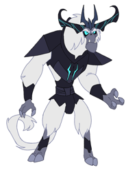 Size: 640x800 | Tagged: safe, storm king, yeti, g4, my little pony: the movie, antagonist, armor, claws, crown, eyebrows, fangs, frown, horns, jewelry, male, raised arm, regalia, simple background, solo, storm king's emblem, tail, trace, white background