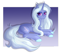 Size: 4284x3624 | Tagged: safe, artist:starshade, oc, oc only, oc:misty, pony, unicorn, 2021, barrette, commission, cute, cutie mark, female, gradient background, heart, heart eyes, horn, lightly watermarked, lying down, mare, prone, purple eyes, simple background, smiling, transparent background, watermark, wingding eyes