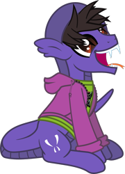 Size: 1106x1537 | Tagged: safe, artist:lightningbolt, derpibooru exclusive, original species, pony, snake, snake pony, g4, .svg available, clothes, cobra starship, derp, fangs, forked tongue, gabe saporta, hoodie, male, open mouth, ponified, scales, shirt, show accurate, simple background, sitting, slit pupils, snake tail, stallion, svg, transparent background, undershirt, vector