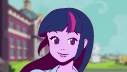 Size: 1920x1080 | Tagged: safe, artist:doublewbrothers, twilight sparkle, equestria girls, g4, animated, anime style, blushing, bronybait, canterlot high, eyes closed, falling, open mouth, running, school, solo, webm