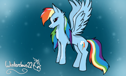 Size: 1104x669 | Tagged: safe, artist:winterclaws22, rainbow dash, pegasus, pony, g4, backwards cutie mark, chest fluff, double mane, solo