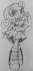 Size: 1520x3290 | Tagged: safe, artist:shadowhawx, sweetie belle, equestria girls, g4, breasts, busty sweetie belle, cute, diasweetes, female, grin, monochrome, pencil drawing, smiling, solo, traditional art