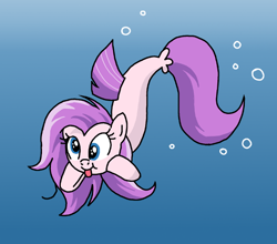 Size: 652x573 | Tagged: safe, artist:manulis, oc, oc only, earth pony, pony, seapony (g4), blue eyes, bubble, crepuscular rays, dorsal fin, female, fish tail, flowing tail, purple mane, solo, sunlight, swimming, tail, tongue out, underwater, water