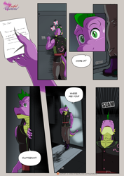 Size: 1200x1697 | Tagged: safe, artist:cabrony, artist:pia-sama, spike, dragon, anthro, comic:flutterlie, comic:flutterlie (color), comic:lustful diamond, comic:rogue diamond, g4, colored, comic, gigachad spike, male, older, older spike, this will end in snu snu