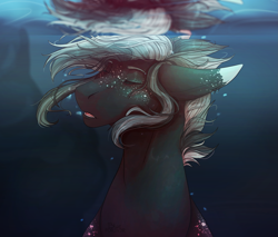 Size: 2349x2000 | Tagged: safe, artist:bluefor3v3r, oc, oc only, earth pony, pony, bubble, crepuscular rays, eyes closed, flowing mane, high res, male, ocean, open mouth, solo, sunlight, underwater, water
