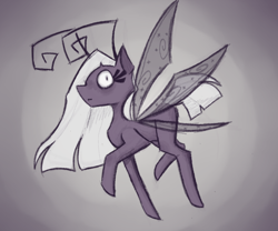 Size: 1200x1000 | Tagged: safe, artist:apatheticxaddict, oc, oc only, breezie, breezie oc, desaturated, female, flying, looking at you, simple background, solo, transparent wings, wings