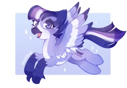 Size: 1199x832 | Tagged: safe, artist:holidaye, oc, oc:shooting star, hippogriff, hybrid, colored wings, crossover, crossover ship offspring, female, interspecies offspring, male, multicolored wings, next generation, offspring, parent:mordecai, parent:twilight sparkle, parents:mordetwi, shooting star, sparkles, wings