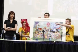 Size: 1024x683 | Tagged: safe, artist:breefaith, human, bronycon, bronycon 2012, brittany lauda, irl, irl human, lauren faust, photo, poster