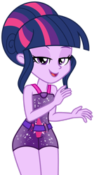 Size: 1024x1916 | Tagged: safe, artist:emeraldblast63, twilight sparkle, alicorn, equestria girls, equestria girls series, forgotten friendship, g4, alternate hairstyle, bare shoulders, bedroom eyes, clothes, open mouth, open smile, simple background, sleeveless, smiling, solo, swimsuit, transparent background, twilight sparkle (alicorn), vector