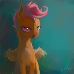 Size: 2000x2000 | Tagged: safe, artist:baccizoof, scootaloo, pegasus, pony, g4, blood, high res, nosebleed, solo, wings