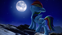 Size: 3840x2160 | Tagged: safe, alternate version, artist:psfmer, rainbow dash, pegasus, pony, g4, 3d, awoo, behaving like a wolf, butt, dock, eyes closed, female, high res, howling, mare, moon, plot, rainbutt dash, revamped ponies, sky, solo, source filmmaker, stars