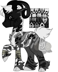 Size: 900x1107 | Tagged: safe, artist:lavvythejackalope, oc, oc only, demon, demon pony, pony, chest fluff, cloven hooves, horns, raised hoof, simple background, transparent background