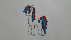 Size: 2023x1136 | Tagged: safe, oc, oc only, oc:snowi, pony, unicorn, cyan hair, female, horn, mare, multicolored hair, red and cyan, red eyes, red hair, smiling, solo, traditional art, unicorn oc, white pony