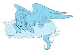 Size: 2119x1481 | Tagged: safe, artist:probablyfakeblonde, oc, oc only, oc:andrew swiftwing, pegasus, pony, cloud, cloud nap, male, sketch, sleeping, stallion, wings