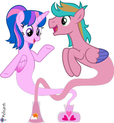 Size: 5000x5388 | Tagged: safe, artist:melisareb, oc, oc only, oc:hsu amity, oc:jet raise, alicorn, genie, genie pony, pegasus, pony, .svg available, absurd resolution, duo, female, male, mare, open mouth, simple background, stallion, transparent background, vector