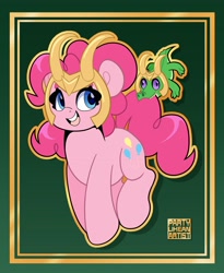 Size: 3064x3736 | Tagged: safe, artist:partypievt, gummy, pinkie pie, alligator, earth pony, pony, g4, alligator loki, biting, crossover, cute, diapinkes, duo, female, helmet, high res, loki, male, mare, marvel, marvel cinematic universe, marvel comics, open mouth, open smile, smiling, tail bite