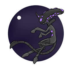 Size: 1155x1084 | Tagged: safe, artist:lilithgalac, oc, oc only, oc:scratch, alien, pony, unicorn, xenomorph, alien (franchise), moon, solo, space, xenoquine