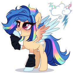 Size: 1250x1250 | Tagged: safe, artist:gihhbloonde, oc, oc only, pegasus, pony, clothes, female, leg warmers, magical lesbian spawn, mare, offspring, parent:indigo zap, parent:rainbow dash, simple background, solo, transparent background, two toned wings, wings