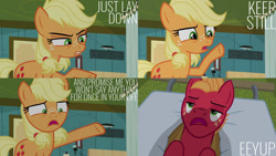 Size: 1280x720 | Tagged: safe, edit, edited screencap, editor:quoterific, screencap, applejack, big macintosh, earth pony, pony, g4, season 6, where the apple lies, colt, colt big macintosh, female, filly, filly applejack, male, open mouth, ponyville hospital, younger