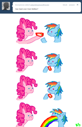 Size: 648x1000 | Tagged: safe, artist:askpinkiepieandfriends, pinkie pie, rainbow dash, earth pony, pegasus, pony, g4, ask, candy, comic, duo, eating, food, puking rainbows, simple background, skittles, taste the rainbow, transparent background, tumblr, vomiting