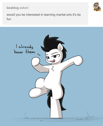 Size: 2465x3000 | Tagged: safe, artist:vipy, oc, oc only, oc:vipy, earth pony, pony, armpits, bipedal, chest fluff, high res, male, open mouth, pose, solo, standing, standing on one leg