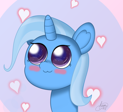 Size: 2200x2000 | Tagged: safe, artist:limitmj, trixie, pony, unicorn, g4, :3, blush sticker, blushing, cute, diatrixes, eyelashes, female, floating heart, heart, high res, horn, mare, solo, starry eyes, wingding eyes