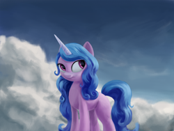 Size: 3000x2250 | Tagged: safe, artist:flusanix, izzy moonbow, pony, unicorn, g5, cloud, female, high res, mare, sky, solo