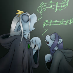 Size: 1000x1000 | Tagged: safe, artist:r perils, oc, oc:ipsywitch, oc:pathayila laei, sea pony, deep one, female, mother and child, mother and daughter, music notes, singing
