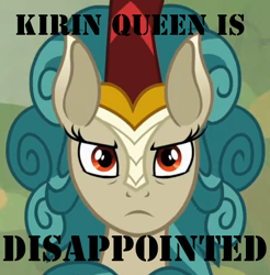 Size: 481x489 | Tagged: safe, edit, edited screencap, screencap, rain shine, kirin, g4, disappointed, female, frown, looking at you, meme, message, red eyes, solo, text