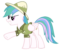 Size: 1024x874 | Tagged: safe, artist:blah23z, daring do, princess celestia, pegasus, pony, g4, clothes, female, grin, hat, mare, palette swap, raised hoof, recolor, shirt, simple background, smiling, solo, transparent background, vector