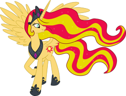 Size: 2803x2140 | Tagged: safe, artist:blah23z, princess celestia, sunset shimmer, alicorn, pony, g4, alicornified, female, high res, palette swap, race swap, recolor, shimmercorn, simple background, solo, transparent background, vector
